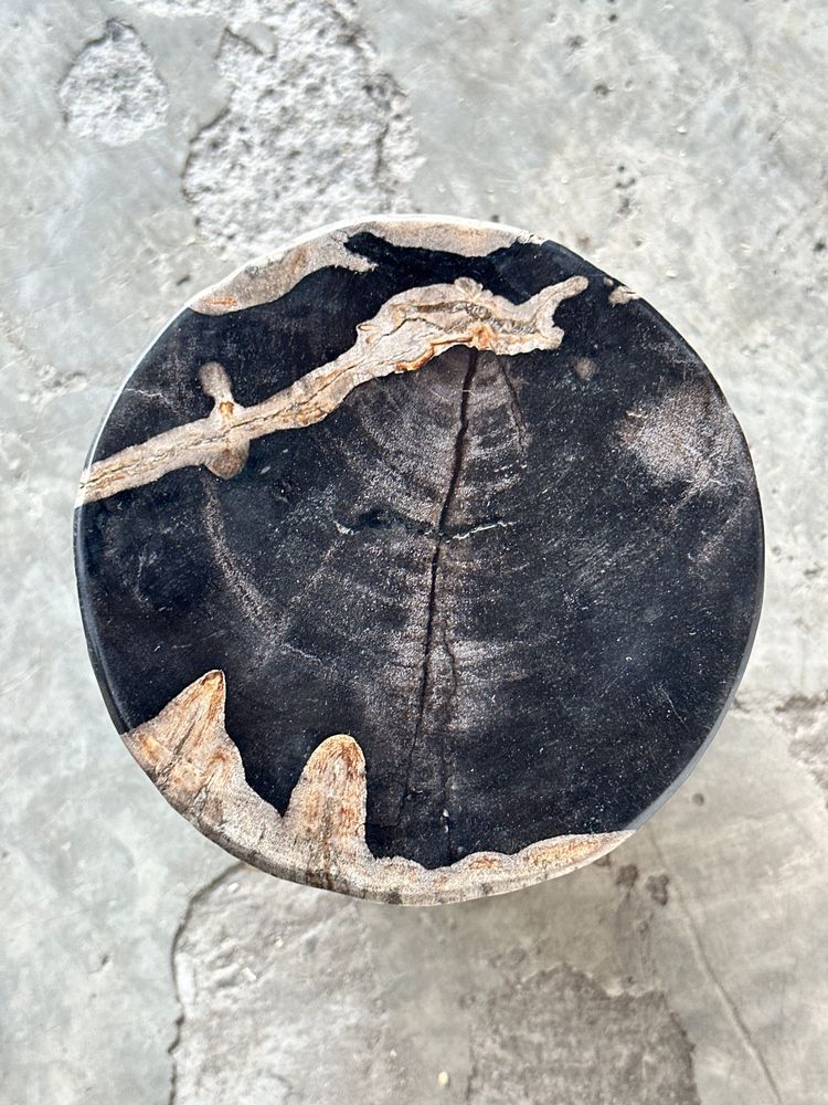 Other tables - Small black petrified wood side table with white line H:28cm D:19cm - OFFICE OBJETS