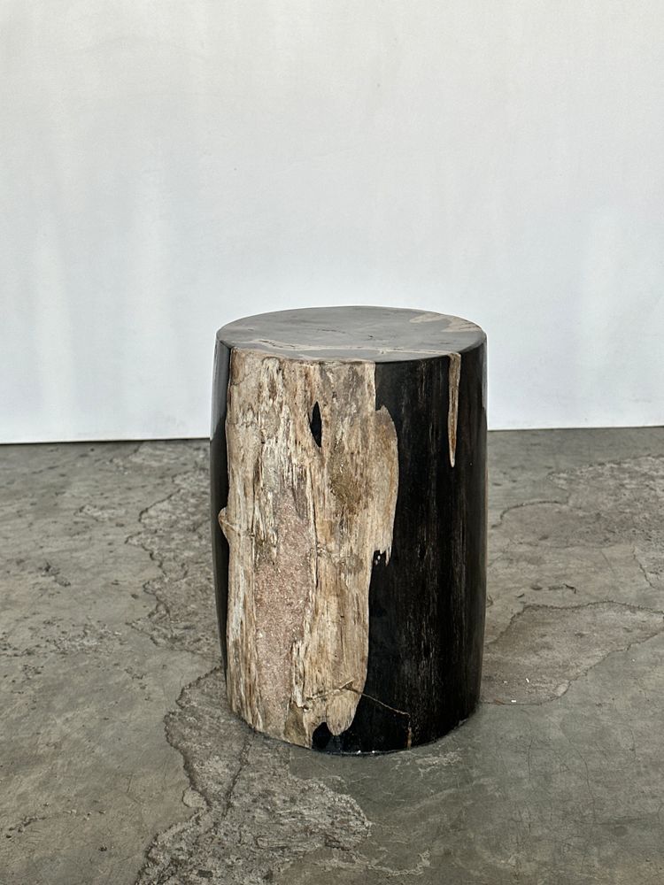 Other tables - Small black petrified wood side table with white line H:28cm D:19cm - OFFICE OBJETS