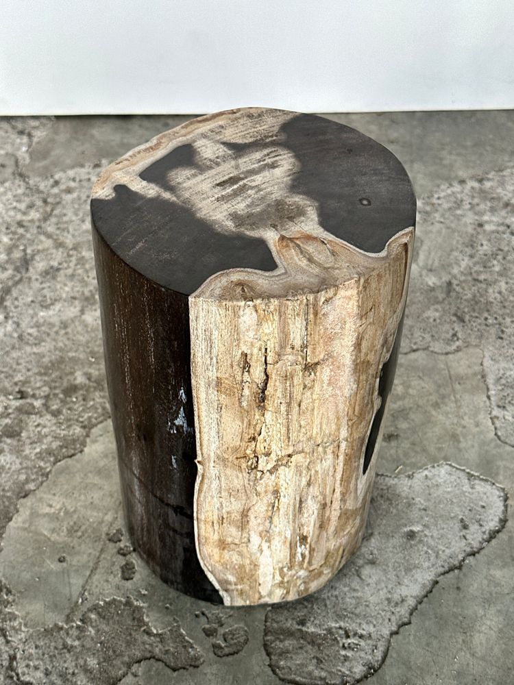 Autres tables - Petite table d'appoint en bois pétrifié noire, blanche et grise H28 D:18,5 - OFFICE OBJETS