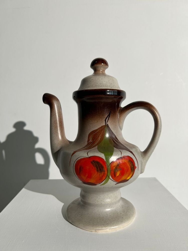 Tea and coffee accessories - Small vintage stoneware teapot with flower and fruit patterns - OFFICE OBJETS