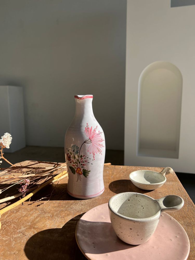 Carafes - Small pink jug with hand-painted floral bouquet pattern D ST Felix 17 Medis H:22cm - OFFICE OBJETS