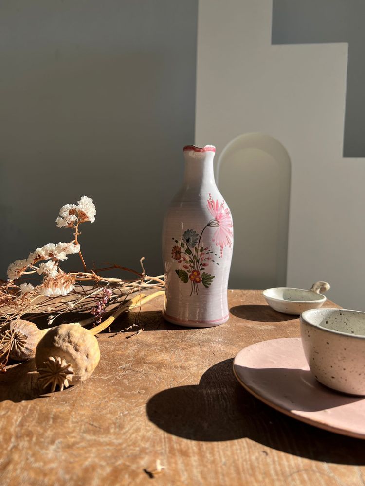 Carafes - Small pink jug with hand-painted floral bouquet pattern D ST Felix 17 Medis H:22cm - OFFICE OBJETS