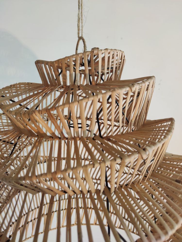 Hanging lights - Suspension in woven rattan in the shape of a natural accordion - OFFICE OBJETS