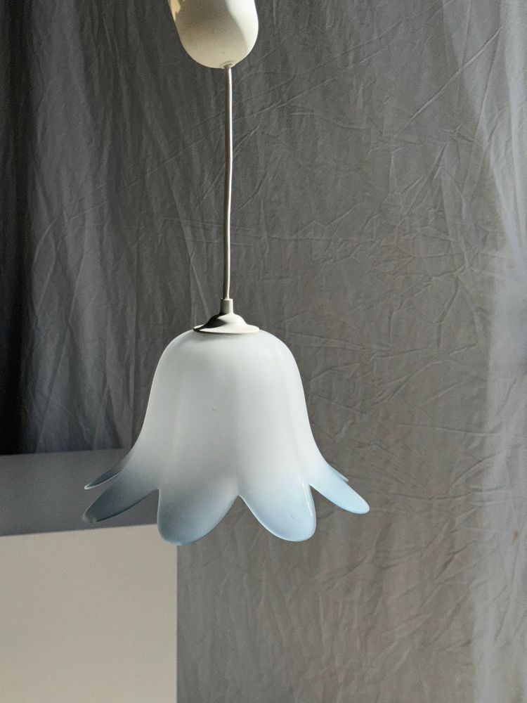 Suspensions - Suspension tulipe bleue verre opalin D28 - OFFICE OBJETS