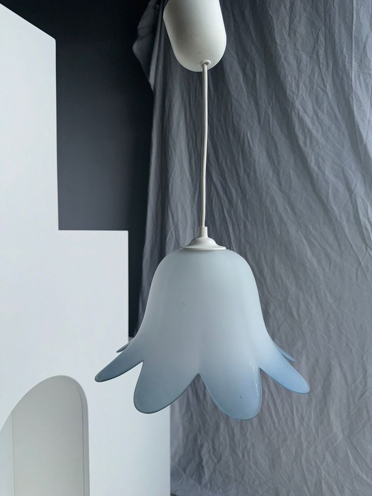 Suspensions - Suspension tulipe bleue verre opalin D28 - OFFICE OBJETS
