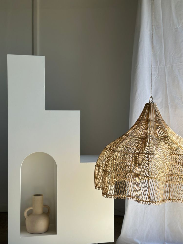 Suspensions - Suspension, luminaire en rotin en forme de fleur, tulipe, corolle H:80cm D80cm - OFFICE OBJETS