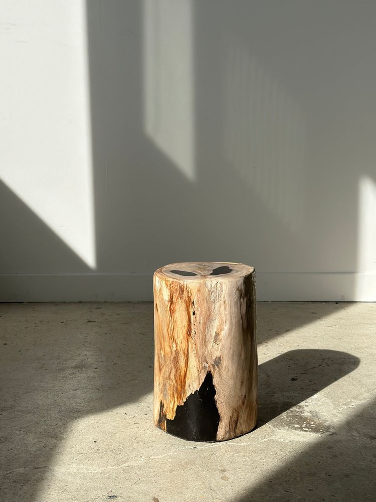 Other tables - Side table in white petrified wood 2 black spots H:28cm D:18.5cm - OFFICE OBJETS