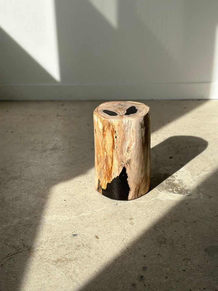 Other tables - Side table in white petrified wood 2 black spots H:28cm D:18.5cm - OFFICE OBJETS