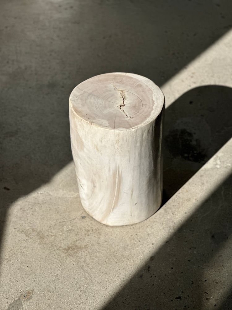 Autres tables  - Table d'appoint en bois pétrifié blanc H:34.5 D:24 - OFFICE OBJETS