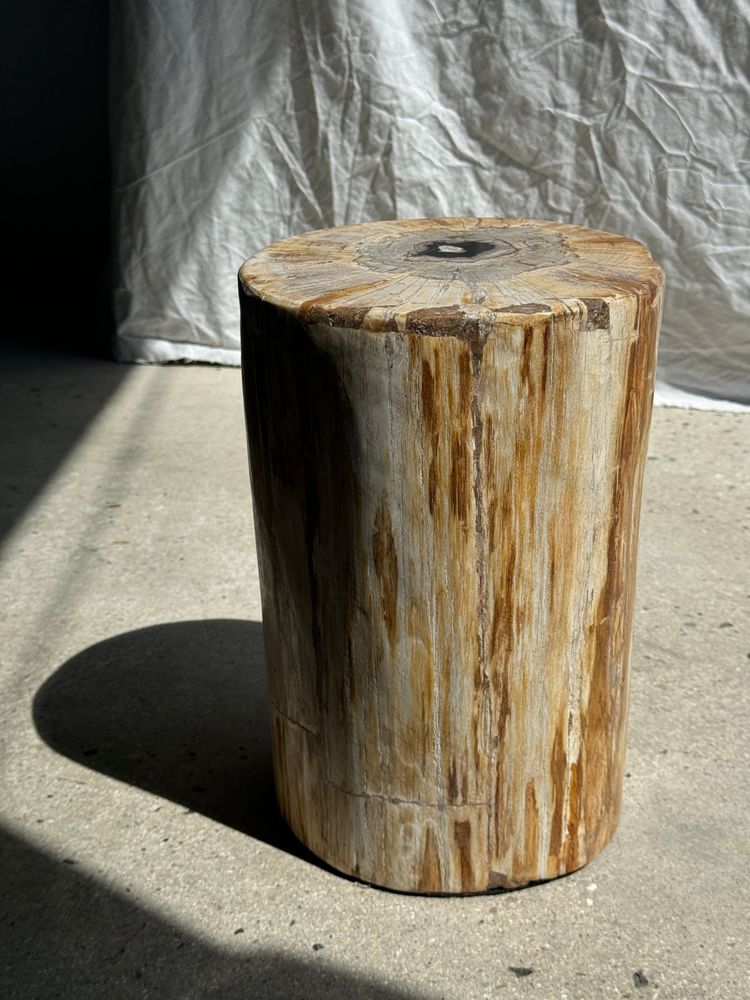 Autres tables - Table d'appoint en bois pétrifié blanc, jaune cœur gris et noir H35 D23 - OFFICE OBJETS