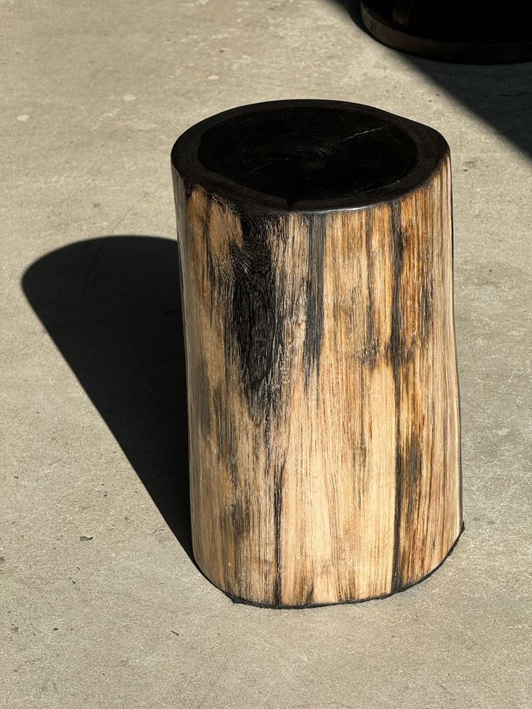 Autres tables - Table d'appoint en bois pétrifié cœur noir écorce capuccino H40 D25 - OFFICE OBJETS