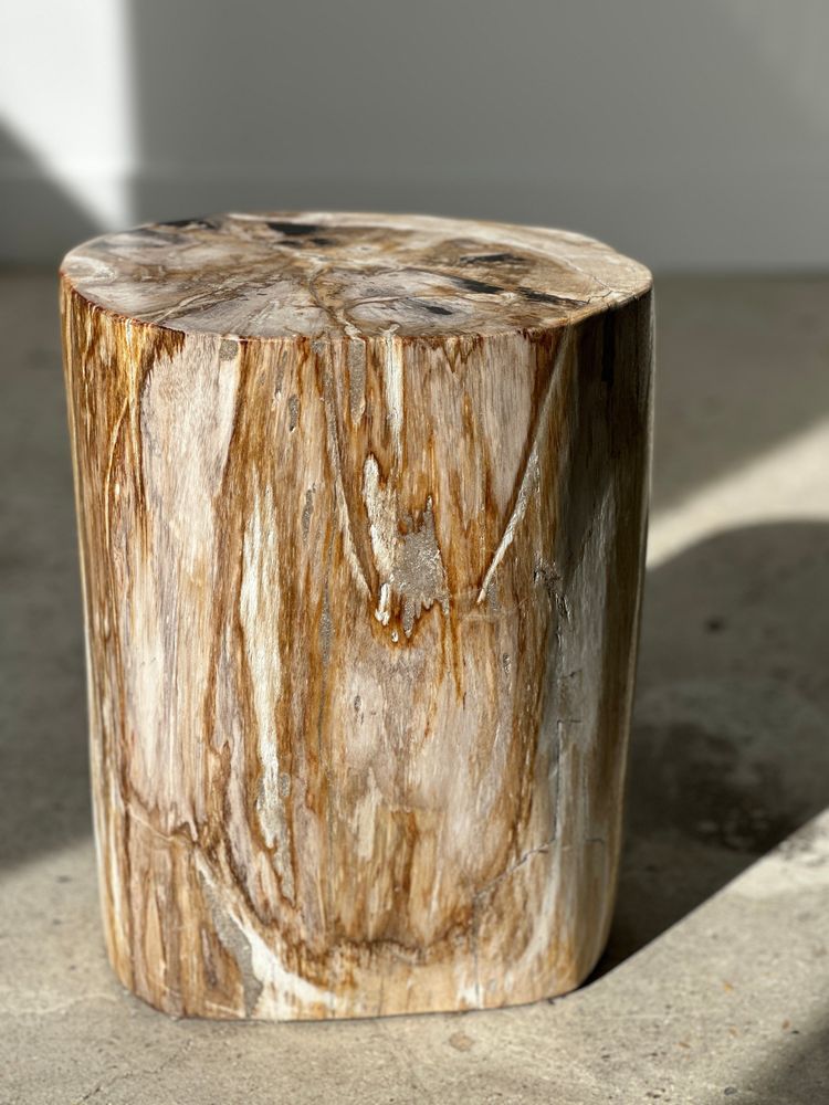 Autres tables - Table d'appoint en bois pétrifié multicolore à dominante claire H:36cm D:25cm - OFFICE OBJETS