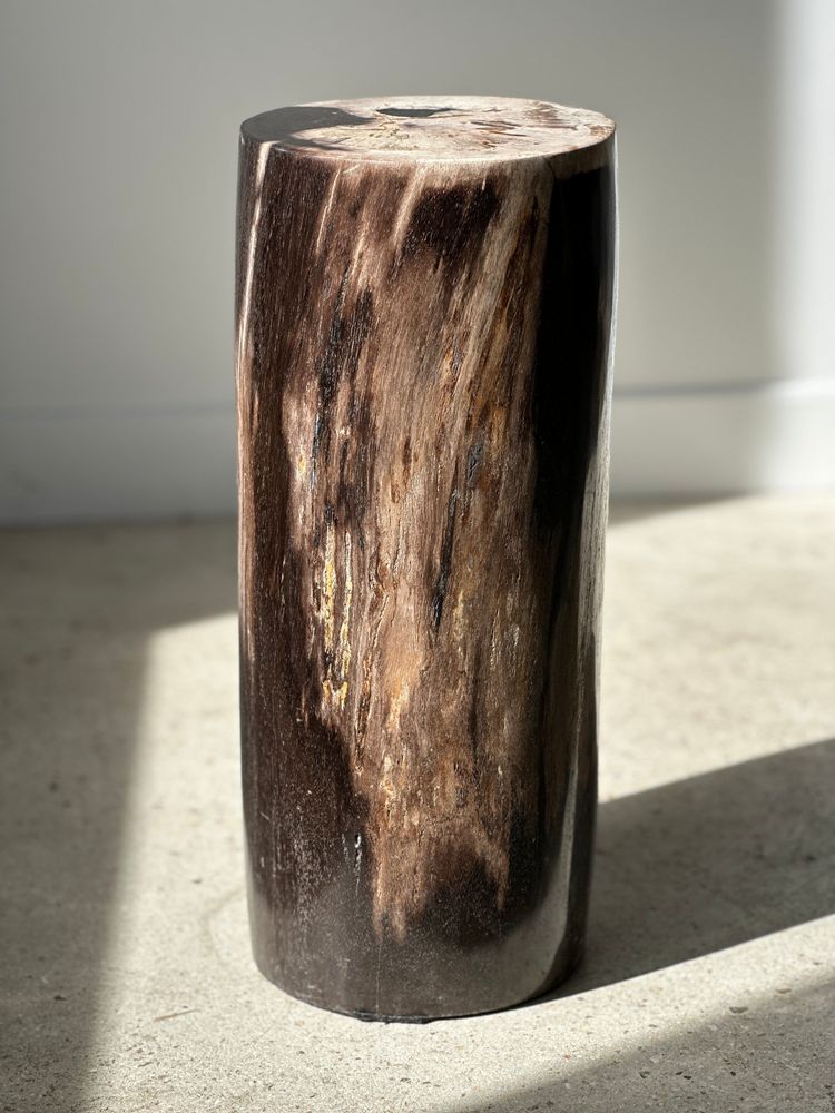 Other tables - Side table in multicolored petrified wood, white top, black side H:44cm D:18cm - OFFICE OBJETS