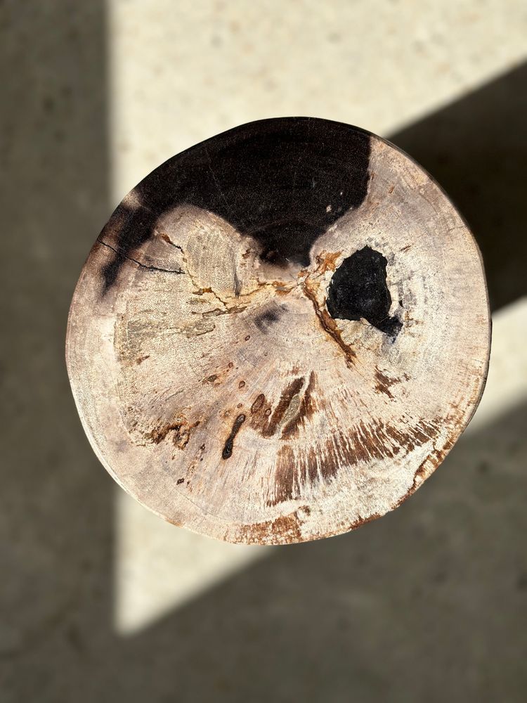 Other tables - Side table in multicolored petrified wood, white top, black side H:44cm D:18cm - OFFICE OBJETS