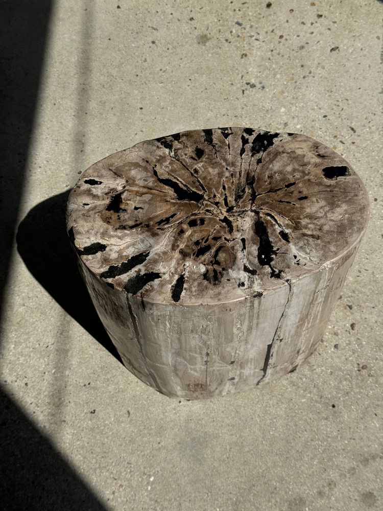Other tables - Side table in white oval petrified wood with black streaks H:45.5 D:20 - OFFICE OBJETS