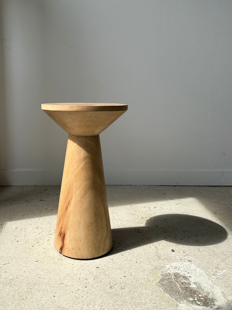 Stools - Side table, end table in natural mango wood monoxyl conical top H:50cm - OFFICE OBJETS