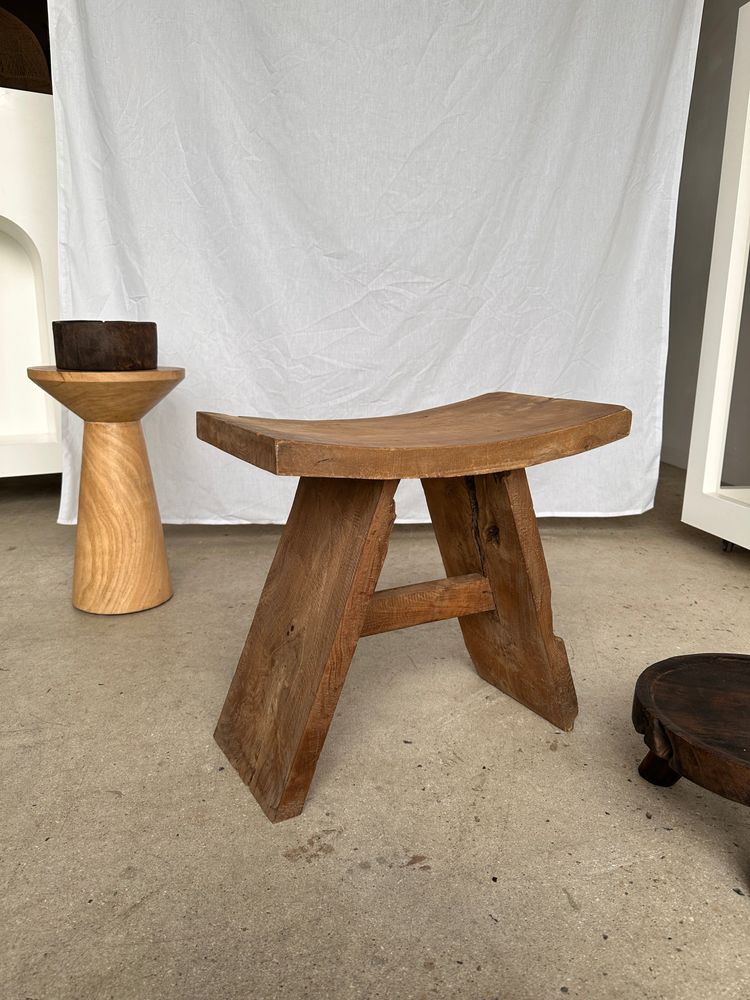 Stools - Curved seat stool in Asian teak - OFFICE OBJETS