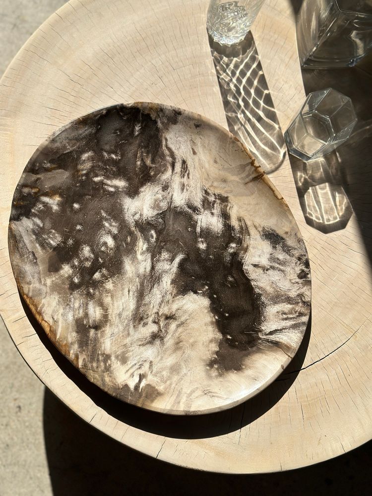 Platter and bowls - Very large empty pocket or dish in petrified wood - OFFICE OBJETS