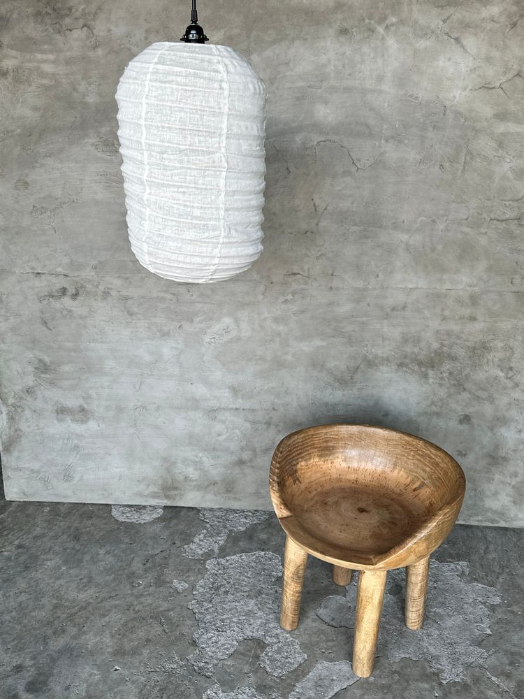Suspensions - Très grande suspension en rotin et lin naturel japonisante en forme de lanterne H80 D65 - OFFICE OBJETS