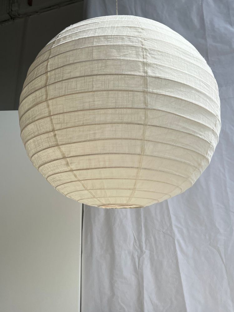 Suspensions - Très grande suspension en rotin et lin naturel japonisante ronde D:80 - OFFICE OBJETS