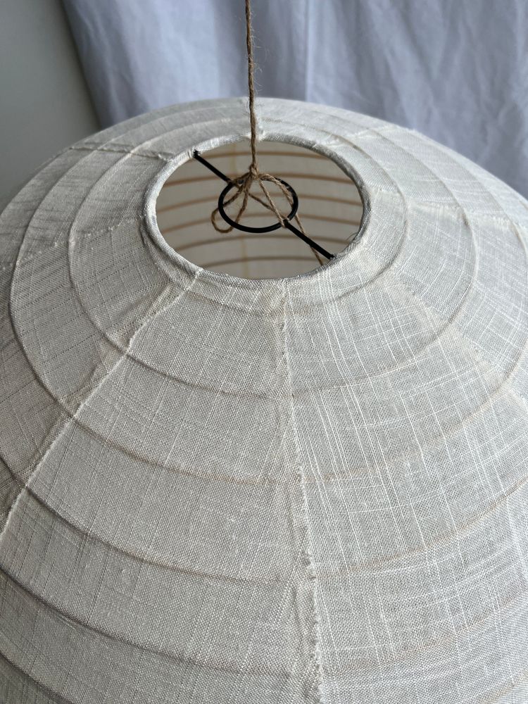 Suspensions - Très grande suspension en rotin et lin naturel japonisante ronde D:80 - OFFICE OBJETS