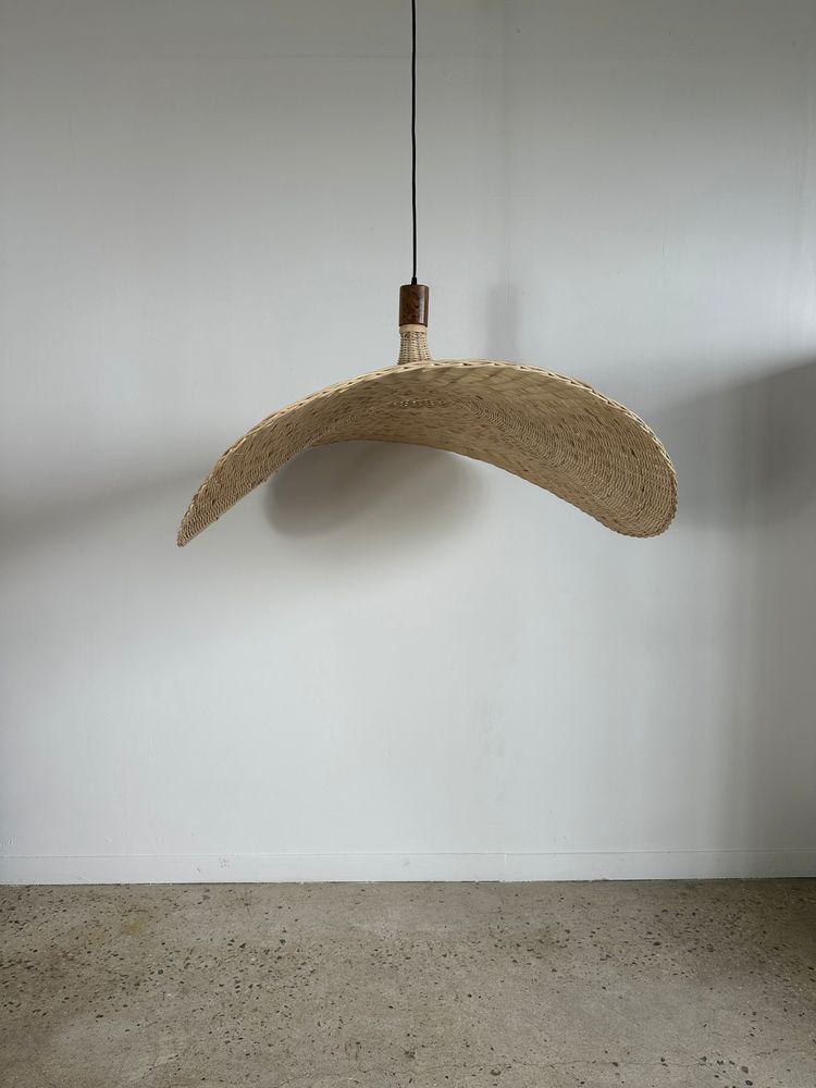 Hanging lights - Very large pendant light, hat-shaped rattan light, teak finish D: 125 - OFFICE OBJETS