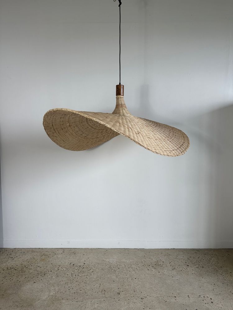 Hanging lights - Very large pendant light, hat-shaped rattan light, teak finish D: 125 - OFFICE OBJETS