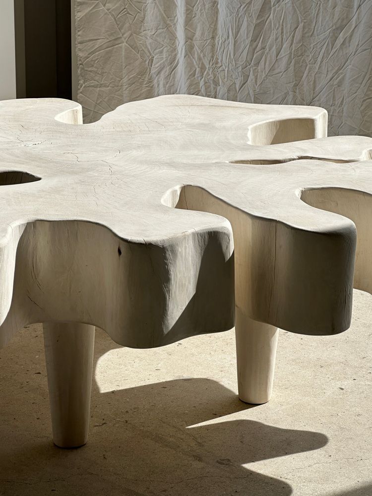 Coffee tables - Very large coffee table in bleached mango wood, organic top D: 140cm - OFFICE OBJETS