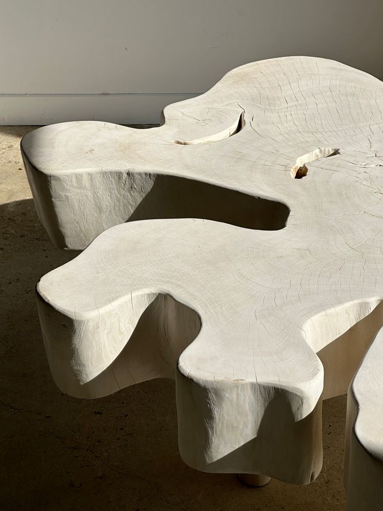 Coffee tables - Very large coffee table in bleached mango wood, organic top D: 140cm - OFFICE OBJETS