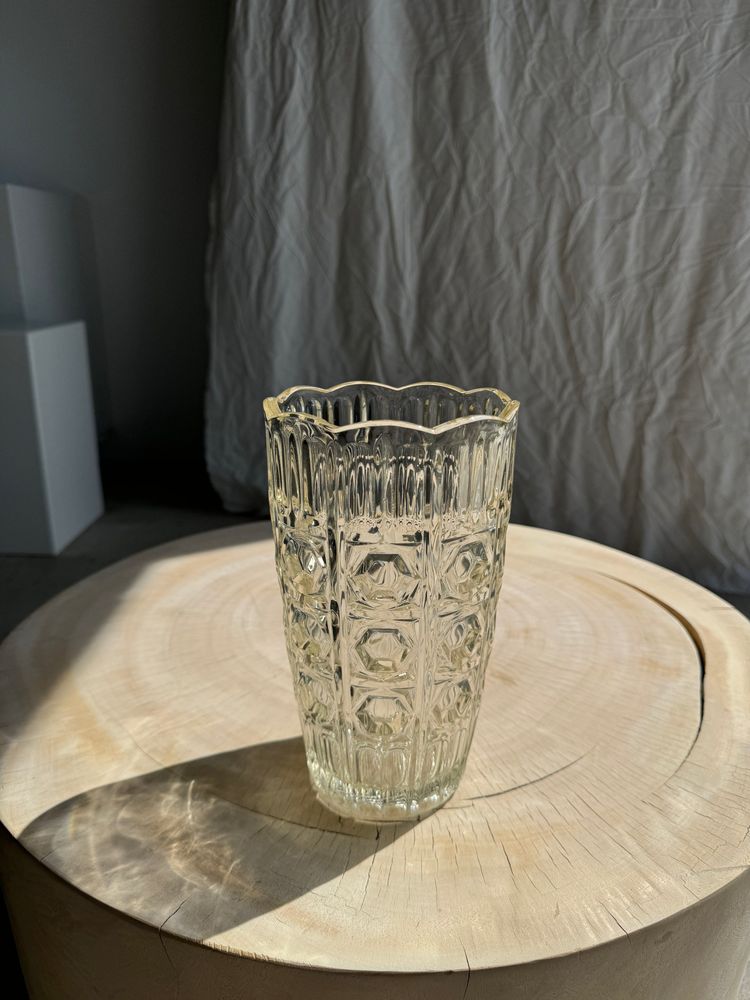 Vases - Italian molded glass vase with geometric patterns H23 - OFFICE OBJETS