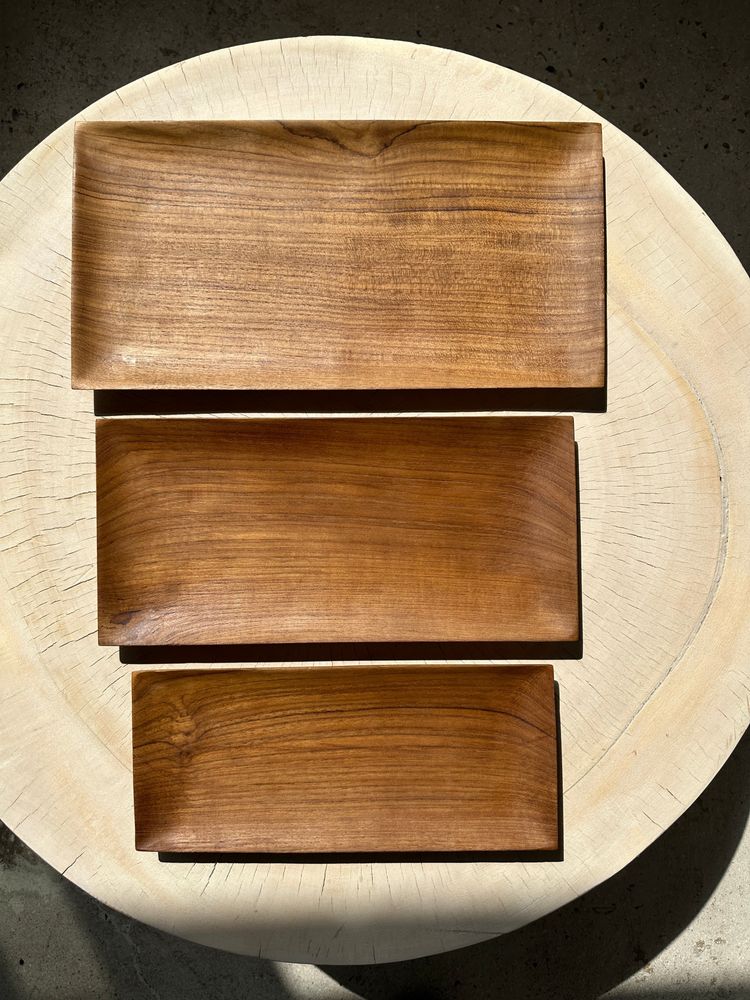Plats et saladiers - Trio de petits plateaux rectangulaires plats monoxyles en teck L:35cm - OFFICE OBJETS