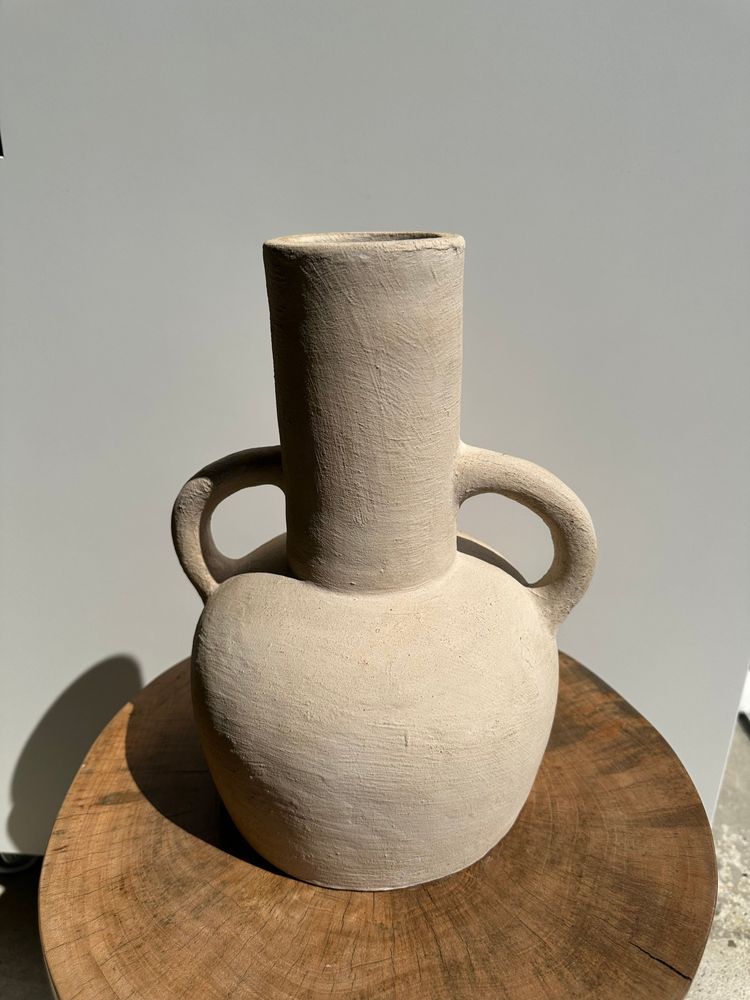 Vases - Handcrafted terracotta vase painted in beige with double handles H:32 D:25 - OFFICE OBJETS