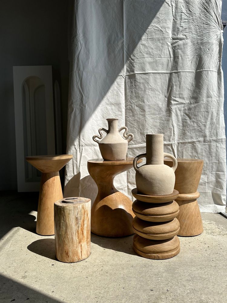 Vases - Handcrafted terracotta vase painted in beige with double handles H:32 D:25 - OFFICE OBJETS