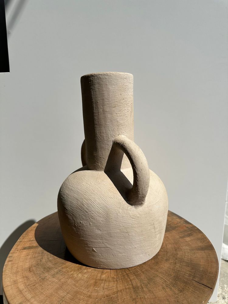 Vases - Handcrafted terracotta vase painted in beige with double handles H:32 D:25 - OFFICE OBJETS