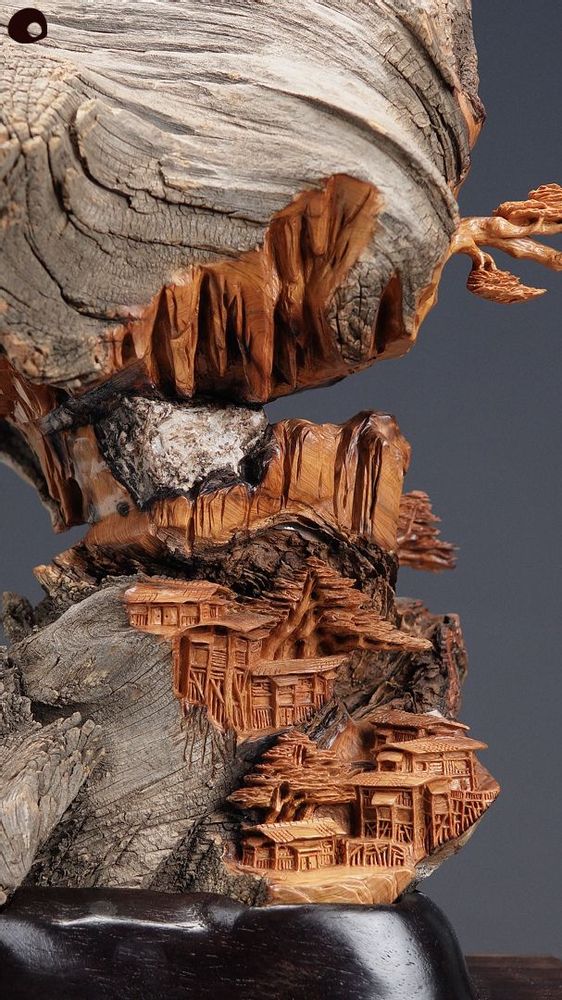 Unique pieces - Wooden sculpture - Perched village - MÙ STUDIO