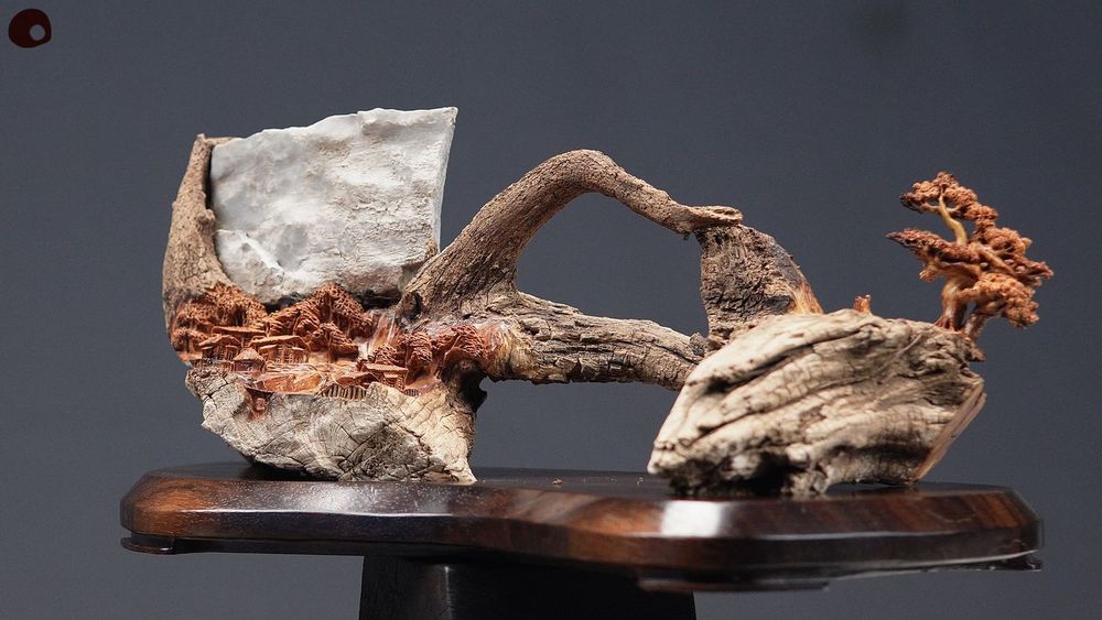 Unique pieces - Wood and Rock Sculpture - Landscape Branch - MÙ STUDIO