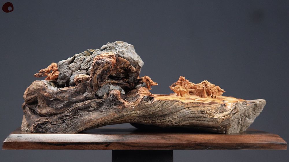 Unique pieces - Wooden village overlooked by a rock - Sculpture - MÙ STUDIO