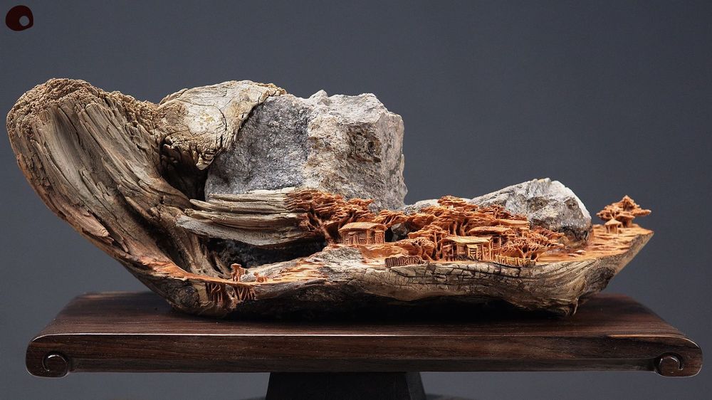 Unique pieces - Wood and stone sculpture - Village - MÙ STUDIO
