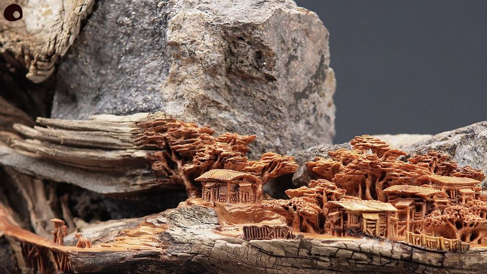 Unique pieces - Wood and stone sculpture - Village - MÙ STUDIO