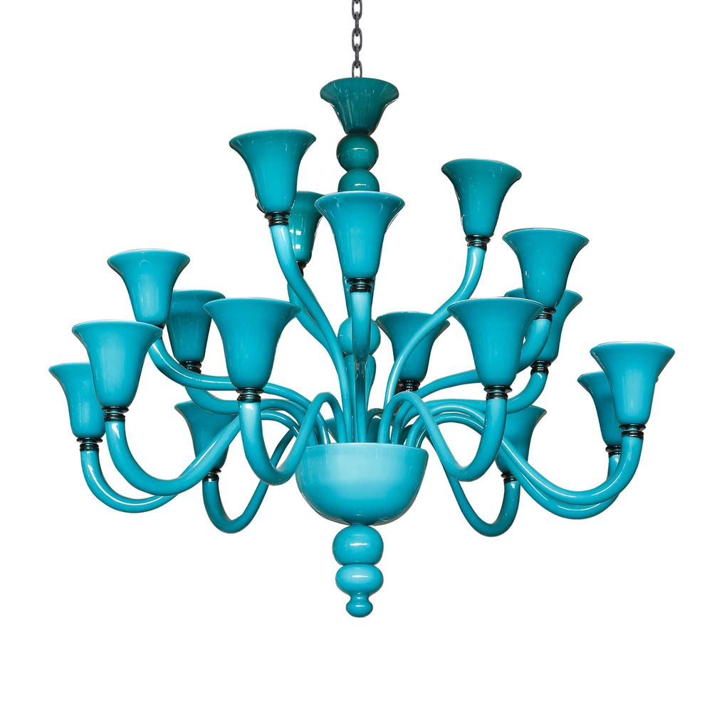 Ceiling lights - Marina Murano Glass Chandelier — Modern Duck Blue Design - BOTTEGA VENEZIANA