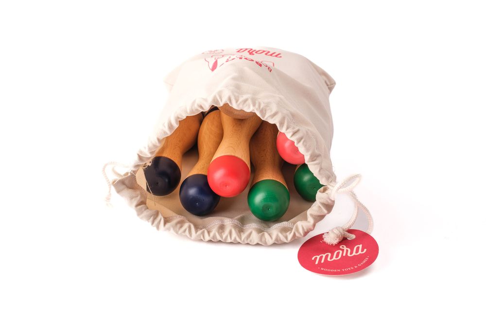 Toys - Classic Bowling Set 24 cm (6 pins, cloth bag) - MORA-PLAY