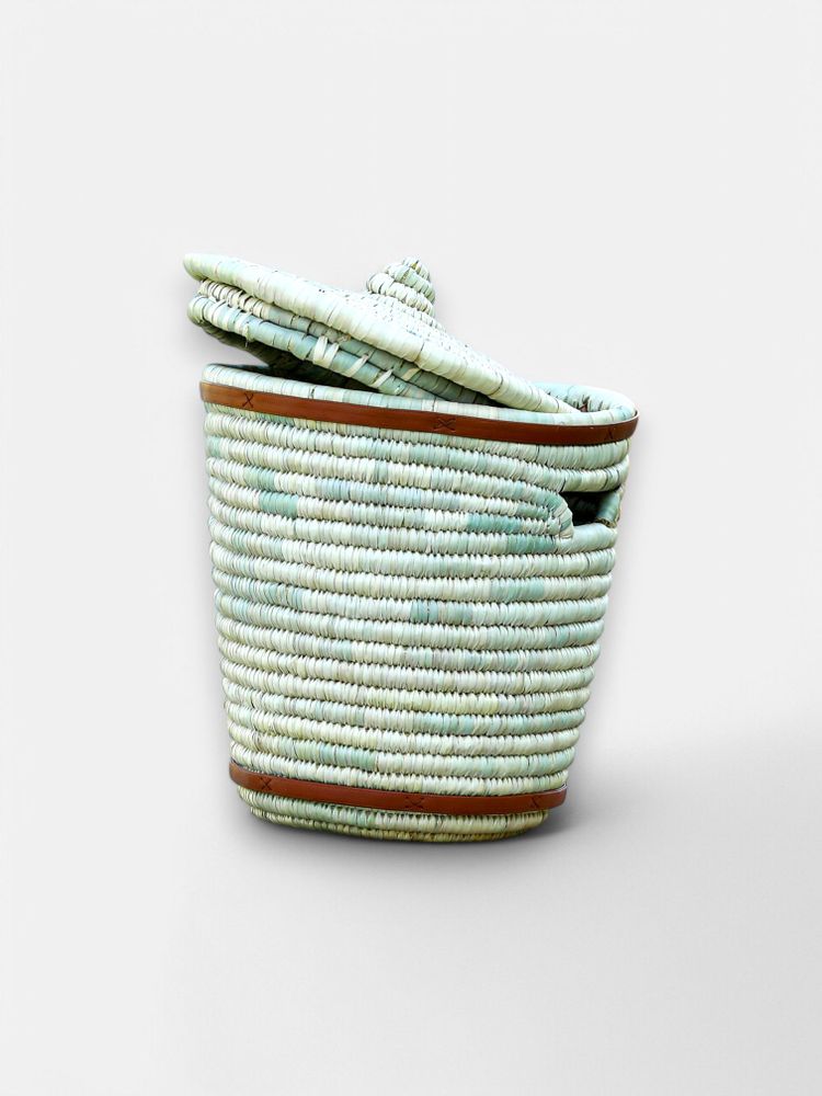 Boîtes de rangement  - Panier à linge en paille tissée à la main avec couvercle- écologique - MAISON ZOE