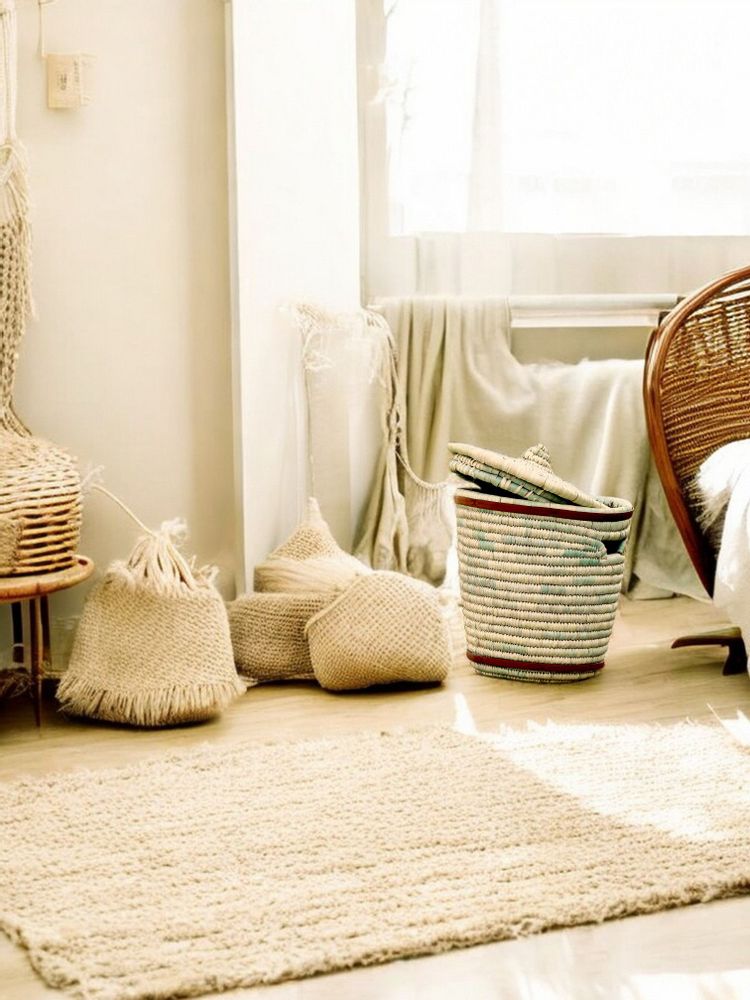 Boîtes de rangement  - Panier à linge en paille tissée à la main avec couvercle- écologique - MAISON ZOE