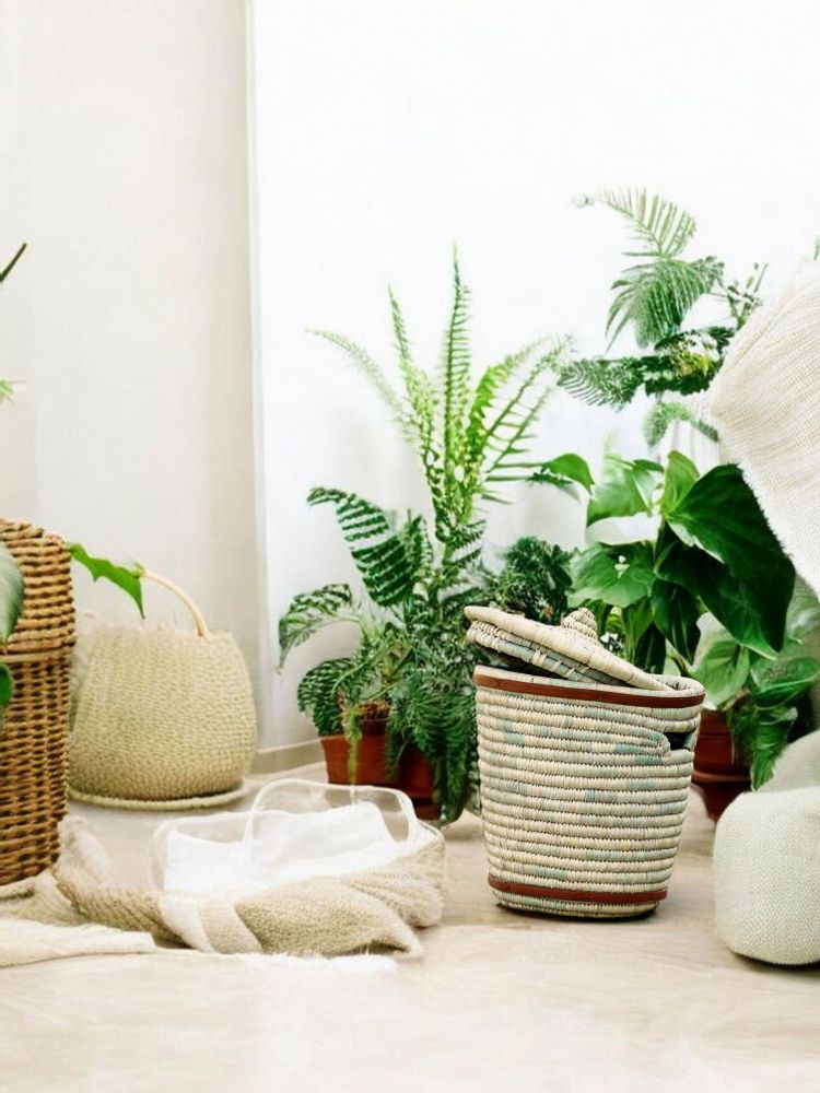 Boîtes de rangement  - Panier à linge en paille tissée à la main avec couvercle- écologique - MAISON ZOE