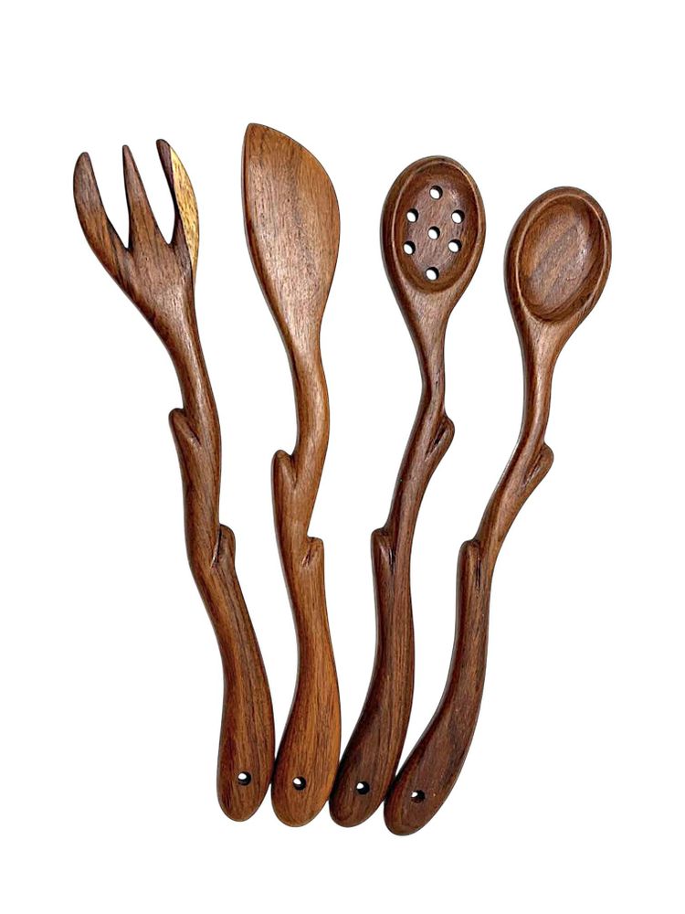 Kitchen utensils - Ostar Sheesham Wood Cutlery Set of 4 –Handcrafted- Sustainable 30cm - MAISON ZOE