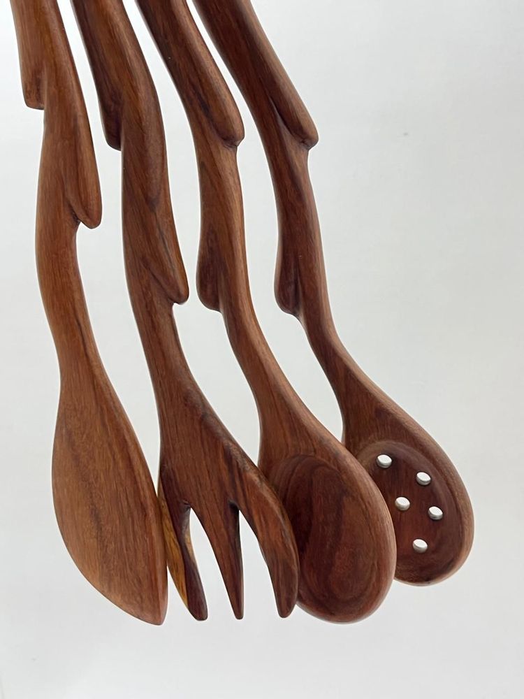 Kitchen utensils - Ostar Sheesham Wood Cutlery Set of 4 –Handcrafted- Sustainable 30cm - MAISON ZOE