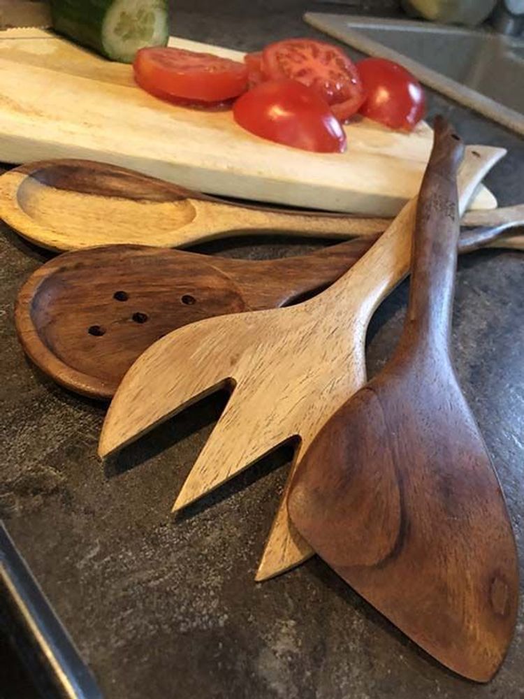 Kitchen utensils - Ostar Sheesham Wood Cutlery Set of 4 –Handcrafted- Sustainable 30cm - MAISON ZOE