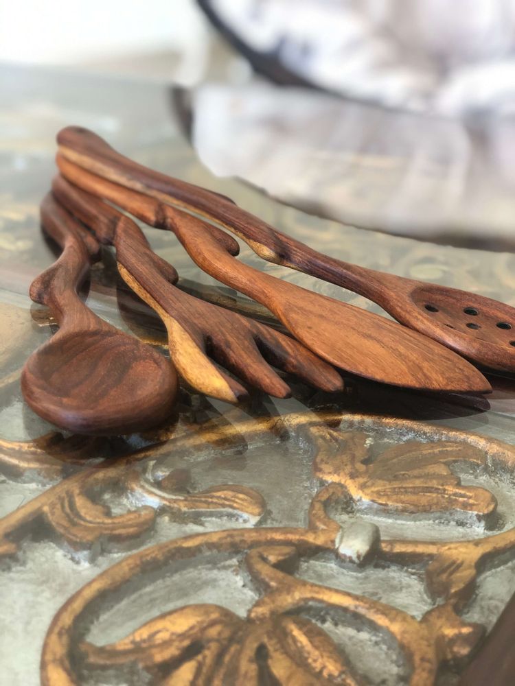 Kitchen utensils - Ostar Sheesham Wood Cutlery Set of 4 –Handcrafted- Sustainable 30cm - MAISON ZOE