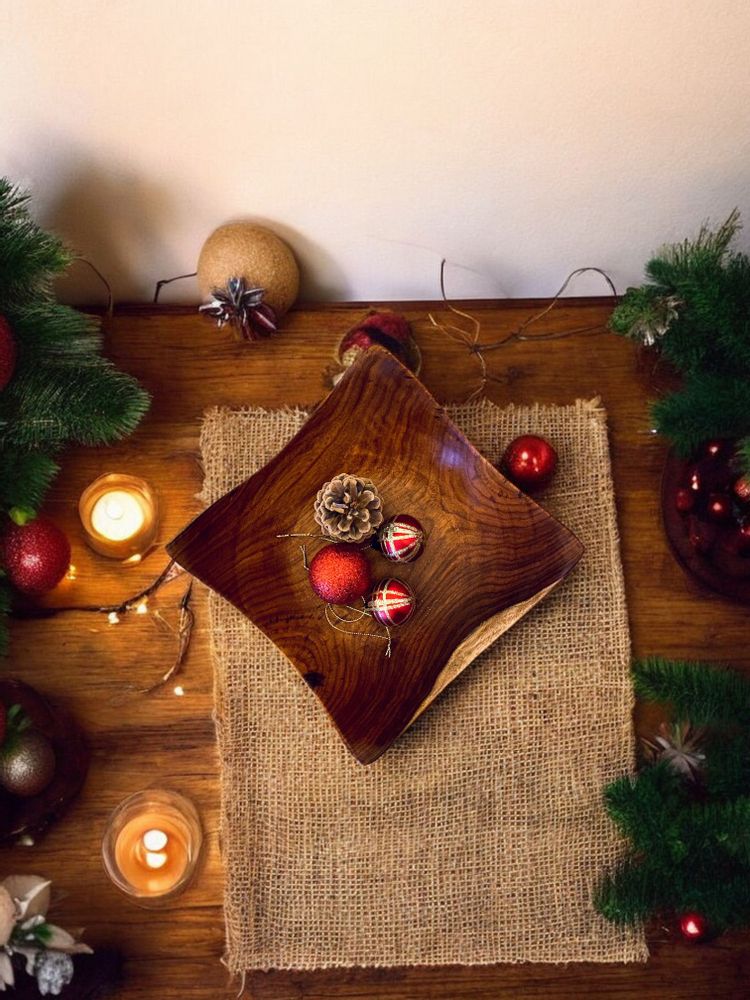 Platter and bowls - Ostar Square Sheesham Wood Bowl – Handmade, Food Safe, Unique Design - MAISON ZOE