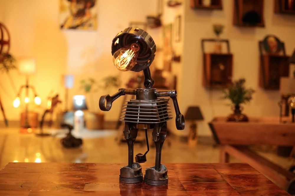 Floor lamps - Robot Lamp – Unique Handmade Upcycled Recycled Metal Floor Lamp - MAISON ZOE